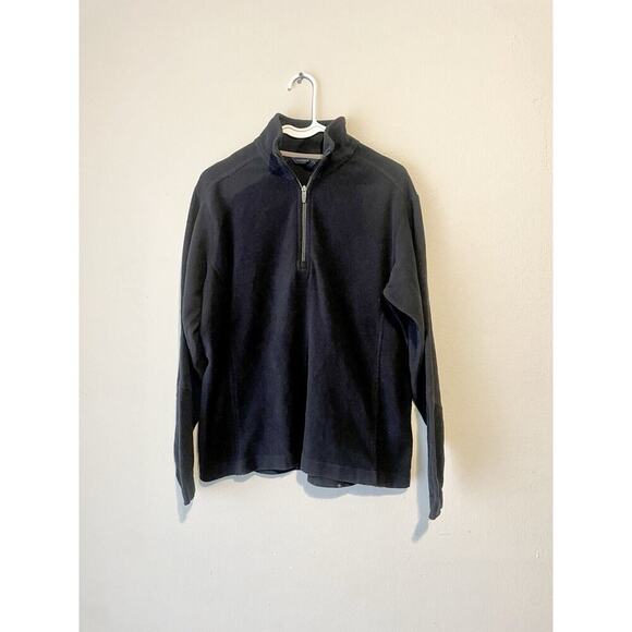 Lands End Fleece Pullover Jacket Mens M 38/40 Black Lightweight Quarter Zip - Picture 1 of 8